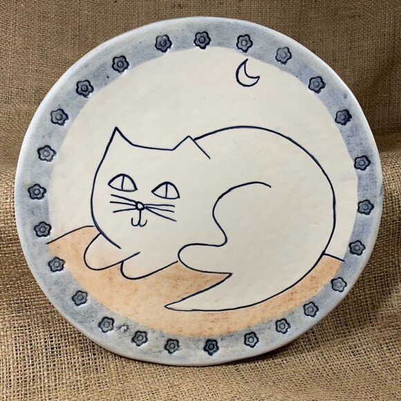 Jolicoeur Other - Studio Pottery Cat Plate 9" Whimsical Plate Nova Scotia Canada Signed Jolicoeur